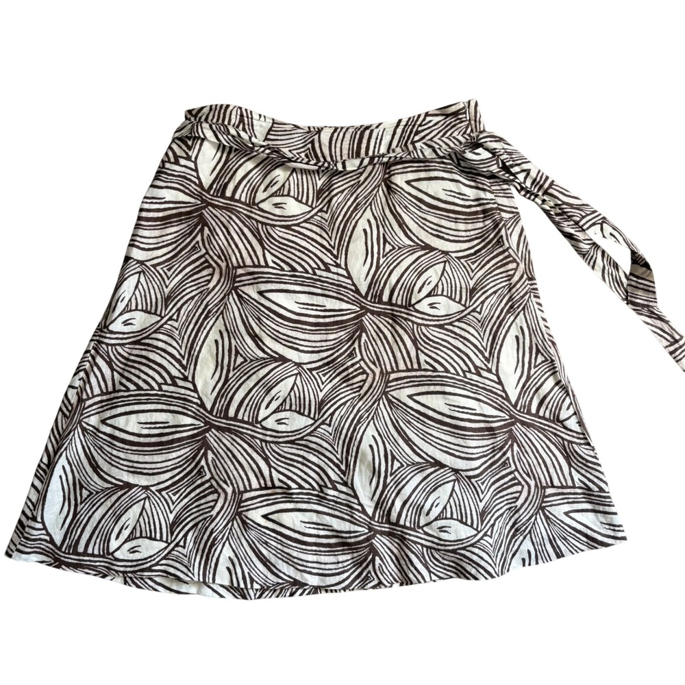 Talbots Wrap Skirt Womens‎ 12 Brown Abstract Irish Linen Cotton Lined A-Line